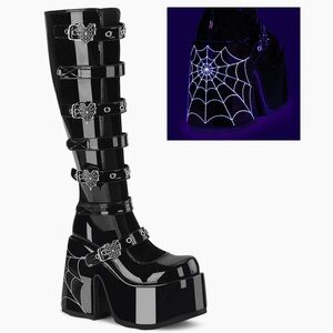Demonia Camel 223 - Size 8 - PVC - Black light reactive - Spiderweb detail - NWT